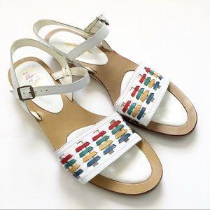 Vintage Rainbow White Leather Boho Woven Sandals 8